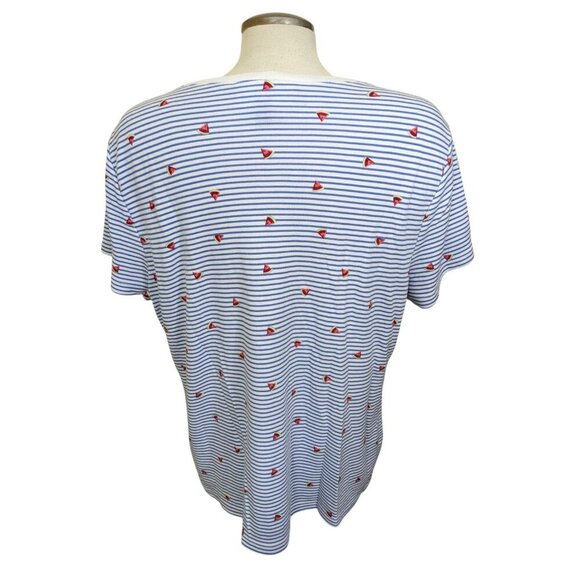 Karen Scott Womens Plus XXL Popover Top Blue White Stripe Button Neck Watermelon - Picture 7 of 10